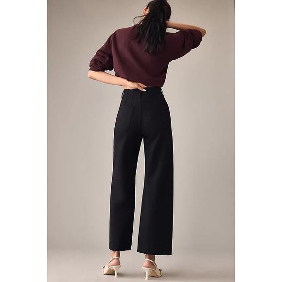 Maeve By Anthropologie The Colette Cropped Wide Leg Pants Black Womens 31T NWT - Picture 2 of 12